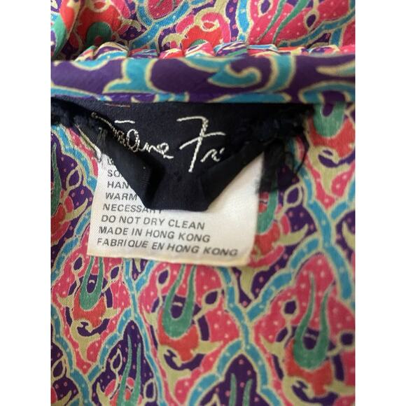 Diane Freis Top Blouse 3/4 Balloon Sleeve Tie Geo Floral V Neck Pleat ta… - Picture 10 of 10